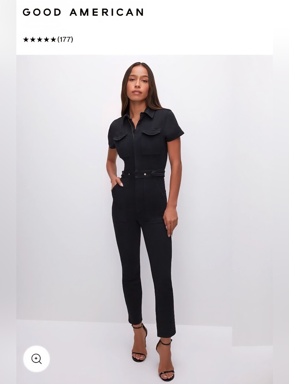 Good American Black Short-Sleeve Utility Jumpsuit Size 1 Small